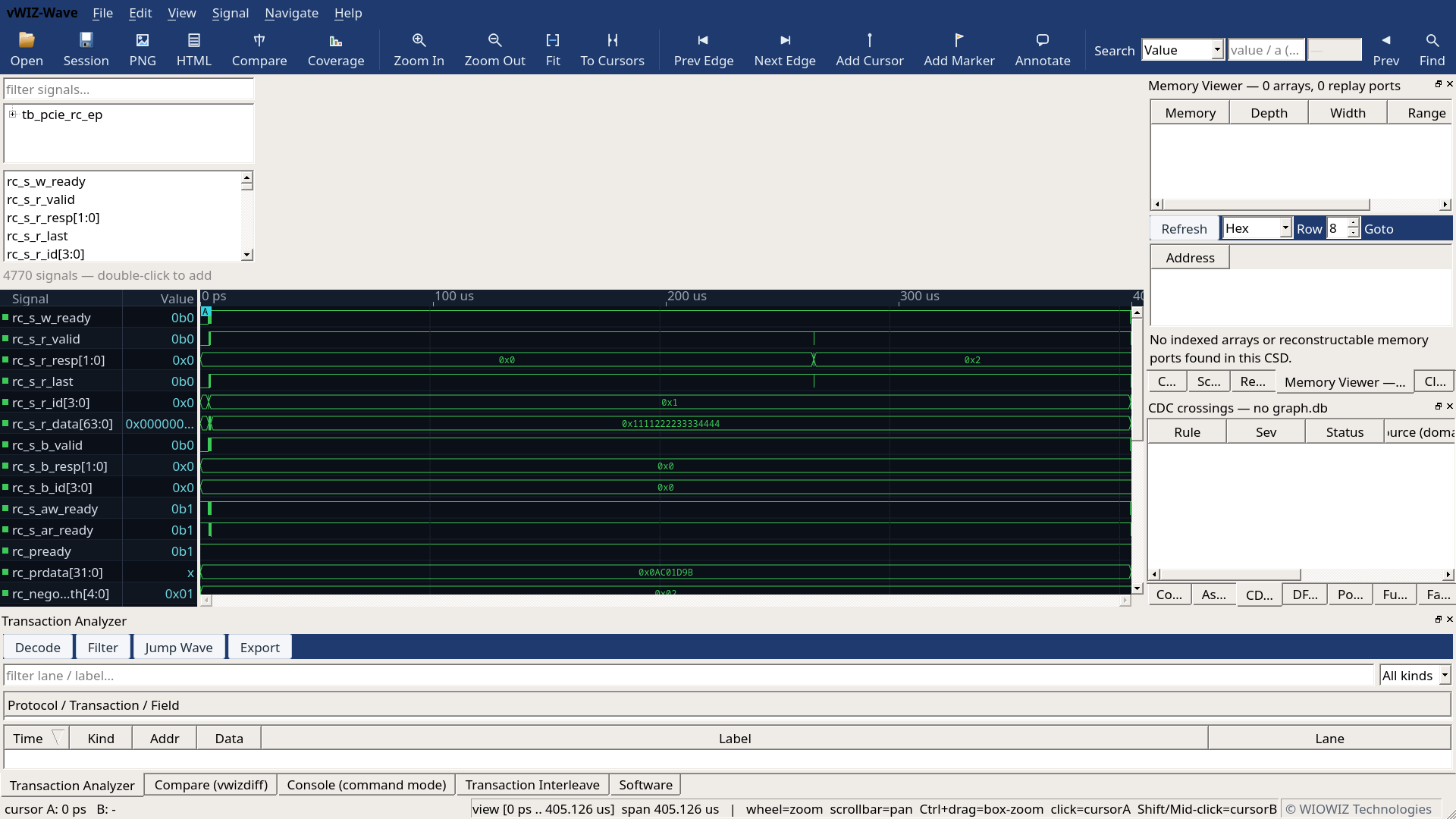 The same PCIe run shown at full range with all four thousand seven hundred and seventy signals loaded